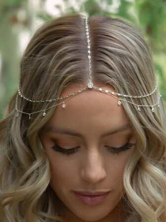 1 pezzo Accessorio per capelli con ciondolo di strass argento per abito da sposa semplice, elegante tiara per festa, cerchietto dorato