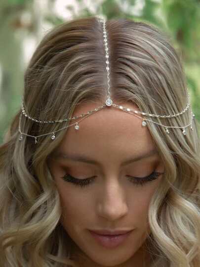 1pc Silver Rhinestone Pendant Hair Accessory For Simple Bride Wedding Dress Elegant Party Tiaras Gold Head Piece Valentine's Day Accessories