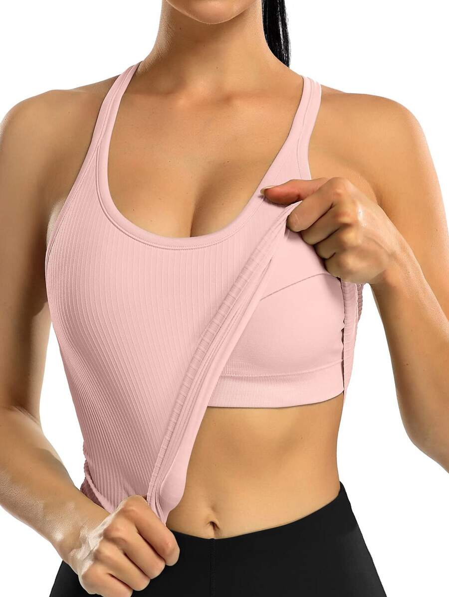Sports Bra Top With Removable Padding, One Piece - Pink - View 1