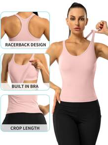 Sports Bra Top With Removable Padding, One Piece - Pink - View 6