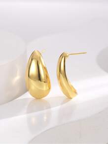 1pair Metallic Tear Drop Shape Earrings In Gold - Gold - View 3
