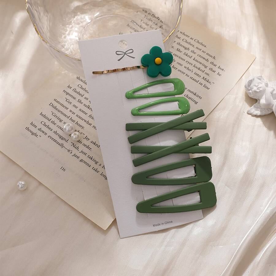 7pcs Thiết kế hoa Kẹp tóc - màu xanh lá - Xem 1