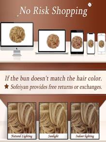 2/60a＃ 5.5英寸鉤環捲曲鬆散包子頭發型,鉤環辮子馬尾髮套,化學纖維凌亂蓬鬆捲曲髮型,65克,適用於女性 - 間色 - 查看 5