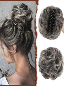 2/60a＃ 5.5英寸鉤環捲曲鬆散包子頭發型,鉤環辮子馬尾髮套,化學纖維凌亂蓬鬆捲曲髮型,65克,適用於女性 - 間色 - 查看 1