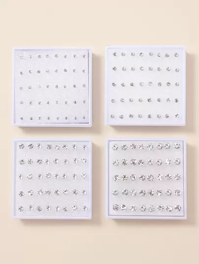 1套20對女士時尚多色鑲鑽耳釘,首飾