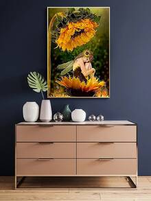 向日葵女孩diy鑽石繪畫家居裝飾手工吊墜,鑽石十字繡畫,適用於可愛卡通畫愛好者的禮物