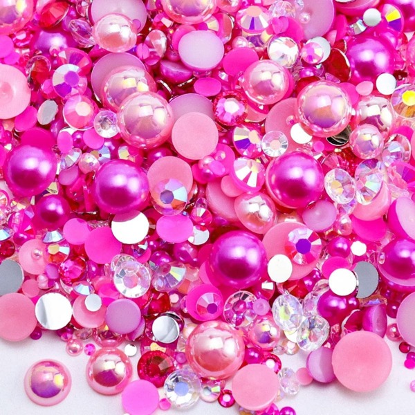 1100pcs Flat Back Faux Pearl & Rhinestone Mix, 30g Ab Color Resin Rhinestone 3mm-10mm Mixed Flat Back Rhinestones, Half Round Faux Pearl For Nail & Facial Art Craft, Jewelry Decoration, Bottles, Cups, Nail Art, Clothes, Shoes, Etc DIY Nail Charms Nail Gems Nail Supplies