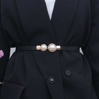 优雅的 1 件女士珍珠扣弹力细腰带，适合毛衣、夹克和连衣裙夏季、学校秋季、秋季、万圣节