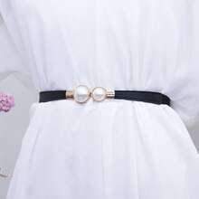 优雅的 1 件女士珍珠扣弹力细腰带，适合毛衣、夹克和连衣裙夏季、学校秋季、秋季、万圣节 - 黑色 - 查看 3