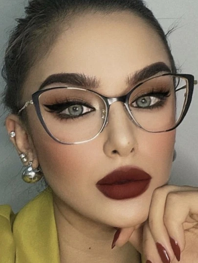 1 Pair Cat Eye Enamel Bicolor Women's Daily Eyeglasses