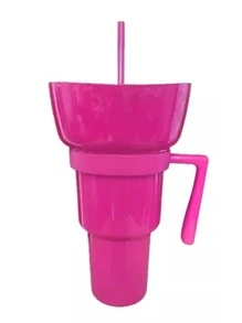 (1 PZ) (1LT) Magic Cup With Snack Plate (500 GR) Stadium Type Changes Color Includes Straw And Decorations + A SURPRISE GIFT - 玫紅色 - 查看 1