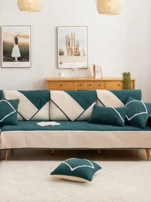 1pc Plain Sofa Cushion, Modern Simple Plush Anti-slip Wrinkle-resistant Couch Cover Suitable For Living Room Home Use - Green - View 7