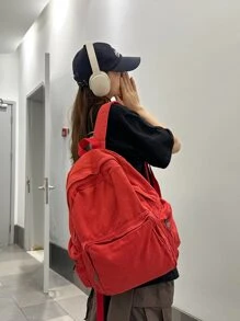 Mochila rojo de lona estilo universitario - Rojo - Ver 3
