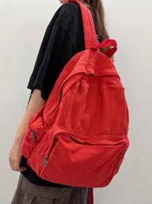 Mochila rojo de lona estilo universitario - Rojo - Ver 1