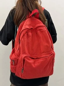Mochila rojo de lona estilo universitario - Rojo - Ver 2