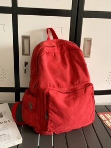 Mochila rojo de lona estilo universitario - Rojo - Ver 4