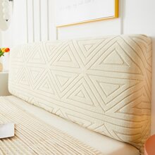 1入幾何提花床頭套,高彈性,防汙,臥室床頂保護套,柔軟舒適,親膚 - 米色 - 查看 3