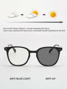 變色方形女士太陽鏡 - 黑色 - 查看 2