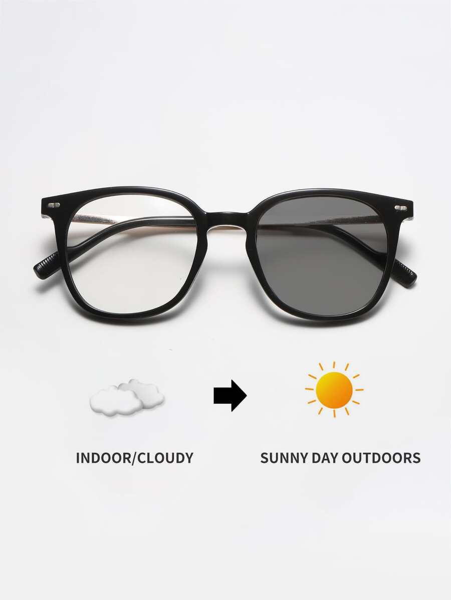 變色方形女士太陽鏡 - 黑色 - 查看 1