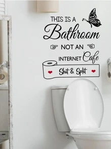 mama look 1pc English Bathroom Butterfly Wall Sticker Home Decoration Decal Toilet Sticker, Stickers, Wall Decal, Vinyl Decal For Home Decorations, Spring Decoration Items Refresh Your Home, Rama Decoration Stickers