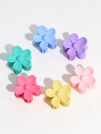 6个女士纯色亮面可爱花朵发夹，适合日常使用