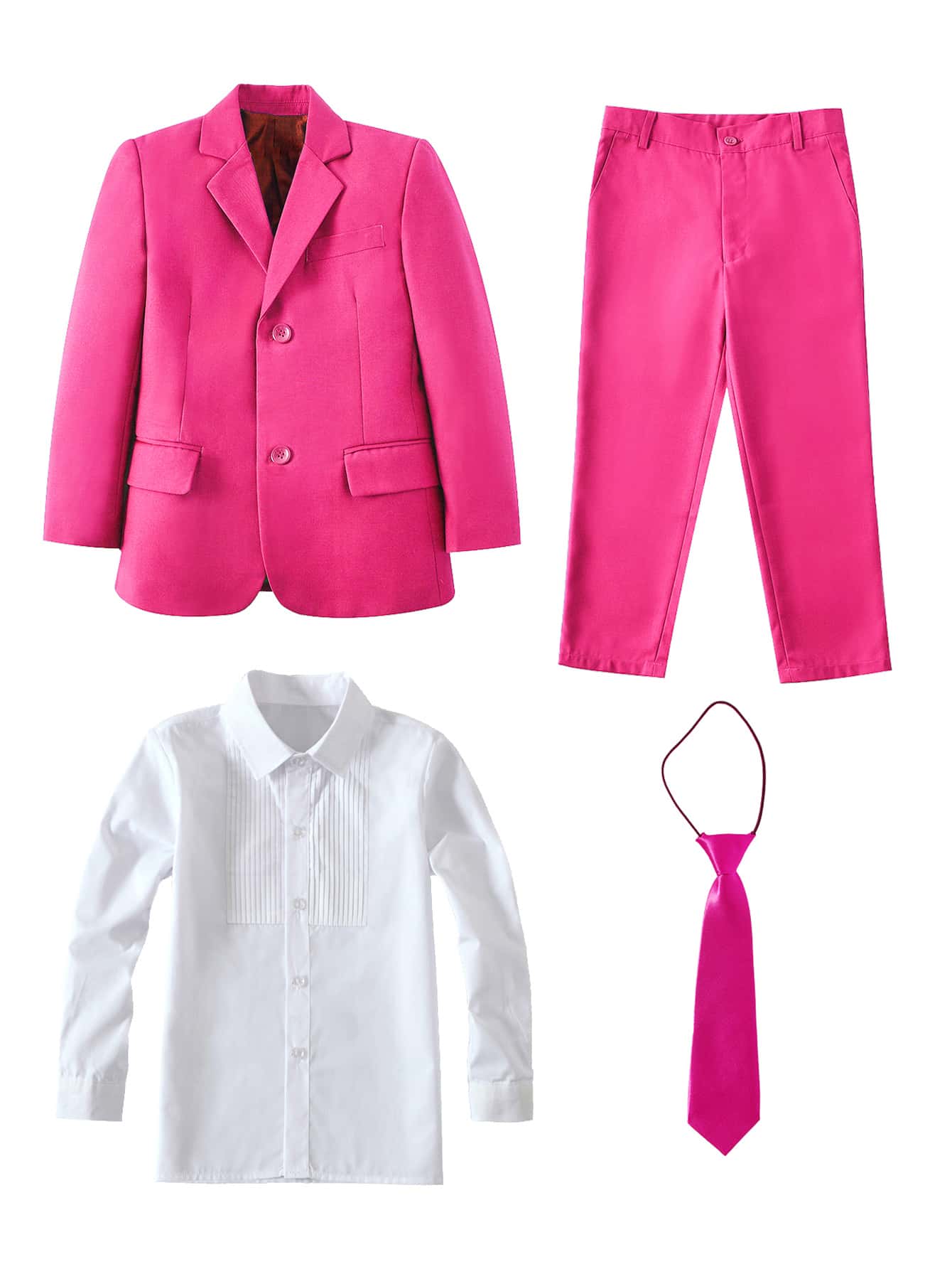 Back To School Season Young Boys And Children's Suit Rose Red Suit Four-piece Blazer Pants Shirt Tie