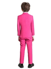 Back To School Season Young Boys And Children's Suit Rose Red Suit Four-piece Blazer Pants Shirt Tie