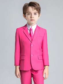 Back To School Season Young Boys And Children's Suit Rose Red Suit Four-piece Blazer Pants Shirt Tie