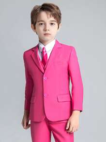 Back To School Season Young Boys And Children's Suit Rose Red Suit Four-piece Blazer Pants Shirt Tie
