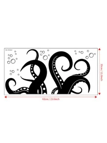 1 Pieza Adhesivo De Calcomanía De Tentáculos De Pulpo Impermeable Para Decoración De Baño - Negro - Ver 2