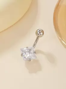 1pc Titanium Stainless Steel Belly Ring With External Thread, Classic Silver Jewelry For Piercing - Silver - View 1