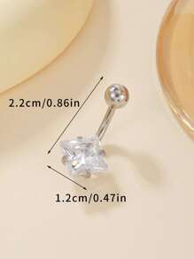 1pc Titanium Stainless Steel Belly Ring With External Thread, Classic Silver Jewelry For Piercing - Silver - View 3