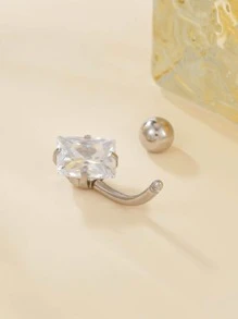 1pc Titanium Stainless Steel Belly Ring With External Thread, Classic Silver Jewelry For Piercing - Silver - View 4