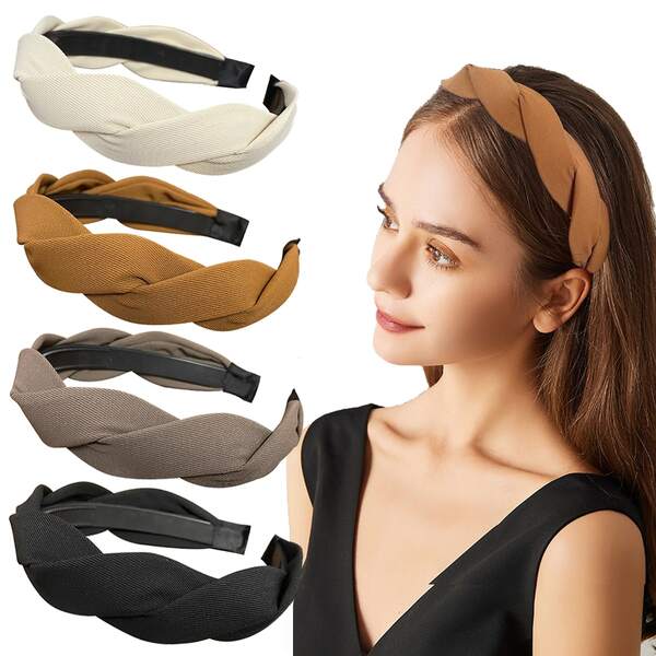 4pcs Women Girls Braided Fabric Headbands with Teeth Passion Twist Hair