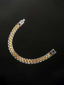 1pc Minimalist & Stylish Gold Stainless Steel Bracelet, Suitable For Men, Women & Couples, Elegant Fashion Accessory For Everyday Wear, Parties, Dates, Recommended High-Quality Jewelry Gift - Gold - View 5