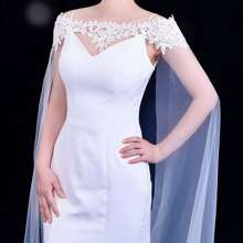 1pc Bridal Lace Shawl Wedding Cape Fall Clothes For Women - White - View 3