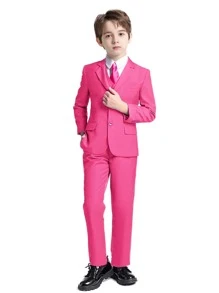 回到學校季節男大童套裝套裝包括粉色套裝,長褲,襯衫,和系帶 - 玫紅色 - 查看 2