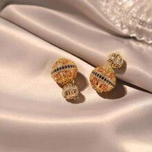 1 đôi Phong cách Vintage Xu hướng: Cắt giảm Trái bóng & Khối Zirconia  Trang trí Bông tai stud Thích hợp Đối với Của phụ nữ Mặc hàng ngày - Vàng - Xem 9