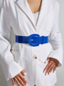 1 件女用多巴胺色閃亮 Pu 腰帶 A 字連身裙或牛仔褲,適合日常穿著 - 寶藍色 - 查看 2