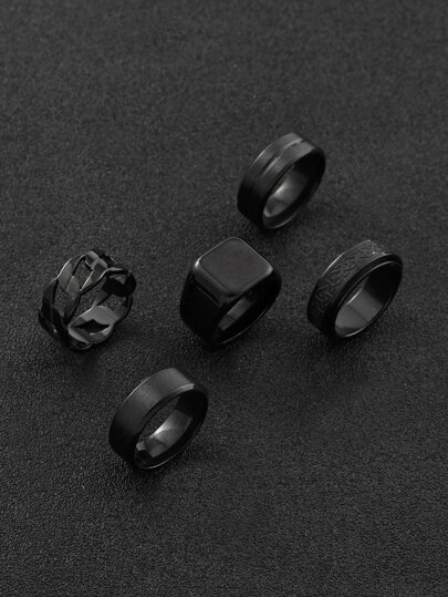 5pcs Stylish Stainless Steel Stamped Gold Classics Ring Set Dark Men's Jewellery And Versatile Suitable For Daily Decoration Halloween Essentials Father's Day Husband Gift