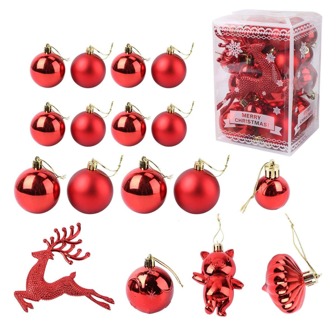Holiday Ball Ornaments 1 Box 30 Pcs Christmas Tree Ball DIY Mirror Matte Surface Baubles Xmas Tree Hanging Deer Elk Gloves Pendant For Home Shop Decor Red Christmas Tree Balls, Christmas Decor, Decoration