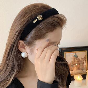 1件装女士黑白花朵发箍，适合日常佩戴，优雅情人节礼物，发箍，发圈，发带，发饰