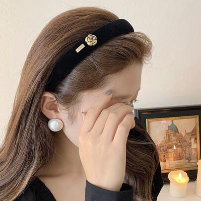 1pc Women's Black/White Flower Headband Suitable For Daily Use Elegant Valentine's Day Valentines,Hairband,Hair Hoop Headbands