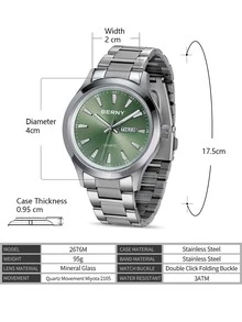 BERNY Đồng Hồ Quartz Nam - màu xanh lá - Xem 13