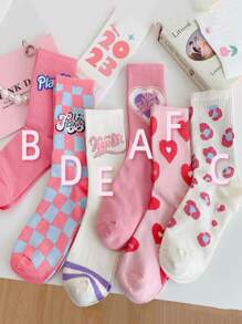 6pairs Mixed Color Breathable Sweat-absorbing Sports Mid-calf Socks With Fashionable Design - Multicolor - View 2