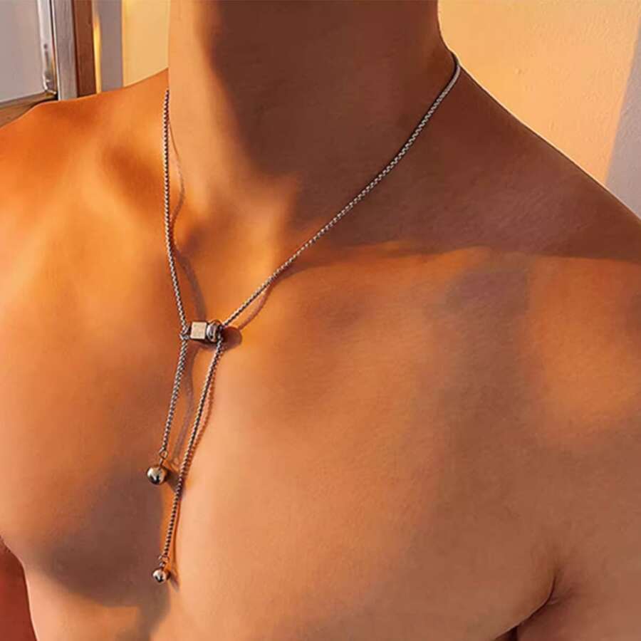 MONALLY 1條極簡時尚不銹鋼可調長度頸鍊,男士夏季假日旅遊海灘派對飾品