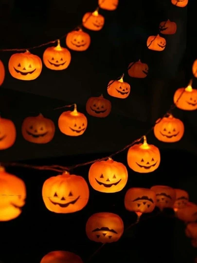 1包萬聖節派對主題 Led 南瓜燈、戶外節日燈、萬聖節、復活節、感恩節、豐收節秋季裝飾燈串、房間裝飾、壁爐裝飾（59 英寸，10入組南瓜燈，不包括電池）