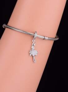 1pc Beautiful 925 Sterling Silver Ballet Dancer Pendant With Pink Cubic Zirconia And Bead, Diy Memorial Dance Party Gifts For Girls - Silver - View 3