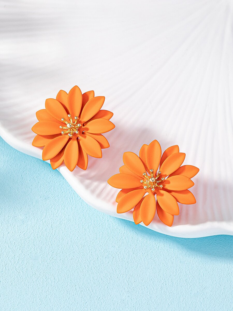 1 đôi Creative & vui tươi Trân châu & Thiết kế hoa Kim loại Bông tai stud Như Ngày lễ tình nhân Qủa tặng - trái cam - Xem 1