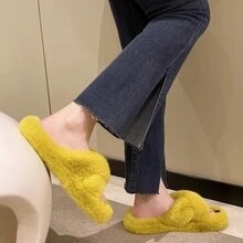 Của phụ nữ Mới Giải trí Mùa Thu /đông Chống trượt Dép đi trong nhà - Màu vàng - Xem 4